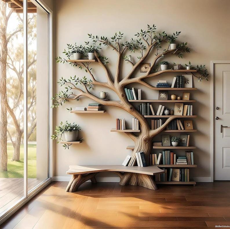 Tree Branch Shelf, Artistic Display Shelf, Natural Wall Furniture, Wooden Branch Shelf, Home Decoration library bookshelf