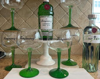 Set of 6 Green Stemmed Tanqueray Copa Glasses, Gin Aromas Home Bar