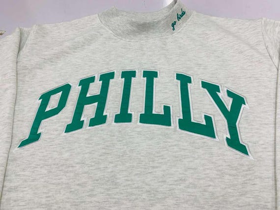 Philly Eagles Mockneck Sweatshirt | Tackle Twill Applique, Go Birds Embroidery | Kelly Green