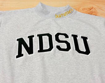 NDSU Bison Mockneck Sweatshirt, Summit League Green Yellow Varsity Pullover