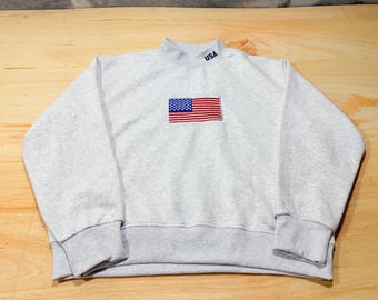 EUA 250º Aniversário | Moletom com Gola Alta Bordada com Bandeira Americana | Estilo Preppy Vintage