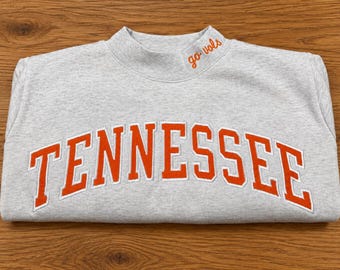 Custom Embroidered Mock Neck Sweatshirt, Personalized College Pullover, Custom Slogan Turtleneck Style Sweater, Game Day Shirt, Gift for Her