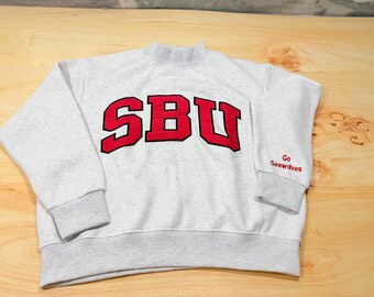 SBU Seawolves Embroidered Mockneck Sweatshirt, Heather Gray Game Day Pullover