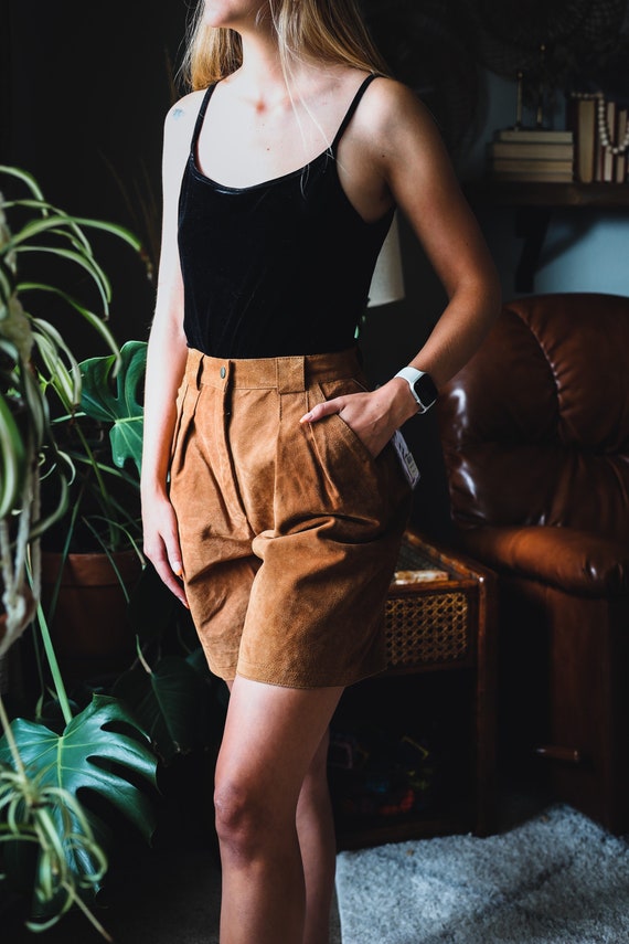 Vintage Brown Suede Shorts, Vintage Cayenne Suede 