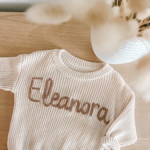Ivory Personalized Oversized Embroidered Knit Baby Toddler Sweater image 2