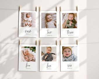 Editable 1st Birthday Photo Banner | First Birthday Banner | Monthly Milestones | Script | Digital Template | CANVA Template