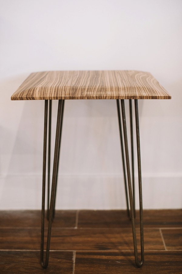 Exotic Zebra Wood End Side Table with Hairpin Legs Etsy