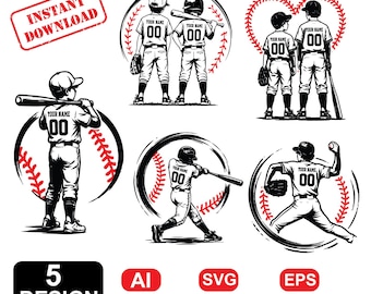 Pacchetto di file SVG per giocatore di baseball / Ragazzo giocatore di baseball personalizzato / Design per maglietta da mamma sportiva / File di taglio per Cricut / Download immediato