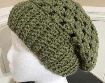 Crochet Green And Brown Slouchy Woodland Beanie Hat Slouchy Beanie Hat, Crocheted Slouchy Hat,woodland Colors  main image 3