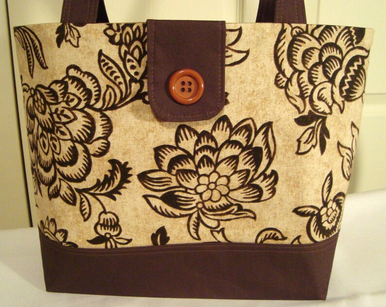 Diaper Bag-Purse Classic Large Tote Bag-Book Bag Lovely Brown Creme Jacobean Floral