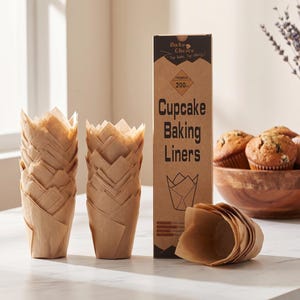 Bake Choice Tulip Cupcake Liners, 200 Pcs European Parchment Muffin Wrappers, Greaseproof Baking Cups for Party & Wedding