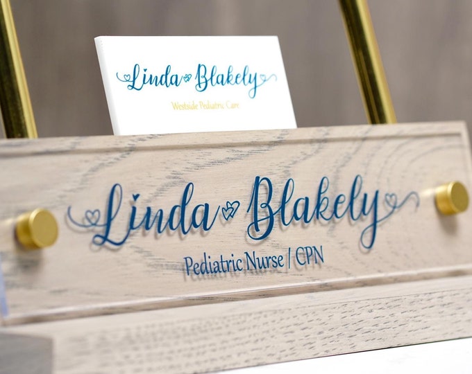 Executive Desk Name Plate shown in Southern Aged Oak. Plaque made Exclusively by Garo Signs. Size 10" x 2.5"