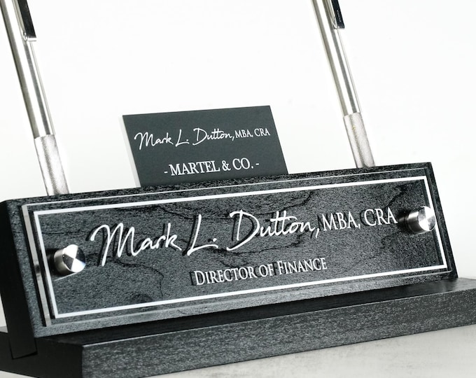 Desk Name Plate with Personalized Acrylic and Wood Desk Plaque. Perfect Gift for Boss or Gift for Him. Size 10" x 2.5"