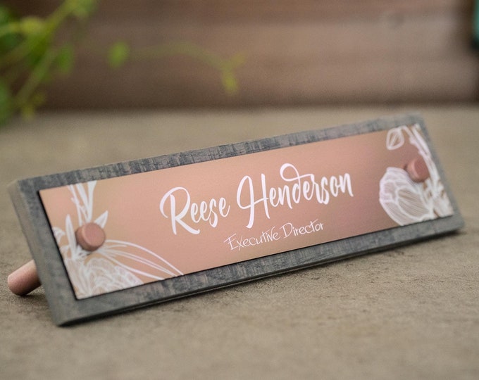 Personalized Desk Name Plate - Rose Gold Rustic Name Plate. Made Exclusively by Garo Signs. Size 10" x 2.5"