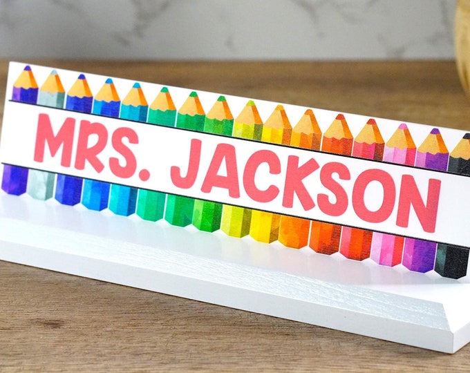 Personalized Teacher Gift, Desk Name Plate, Teacher Name Sign, Coworker Gift. Made Exclusively by Garo Signs. Size 10" x 2.5”