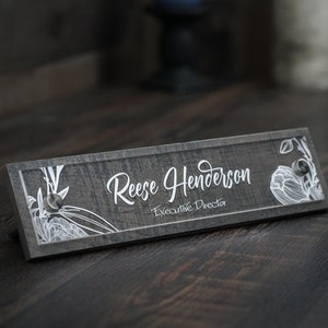 With Reclaimed Wood Base Black and White Personalized Desk Name Plate ...