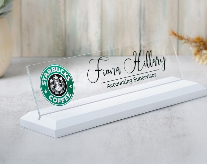Desk Name Plate with Logo Graduation Gift Wood Sign Custom Gift 10 x 2.5