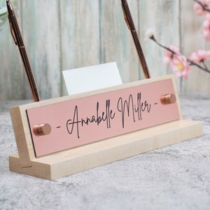 Personalized Desk Name Plate with Rose Gold Hardware.  Perfect Coworker Gift. Made Exclusively by Garo Signs. Size 10&quot; x 2.5&quot;