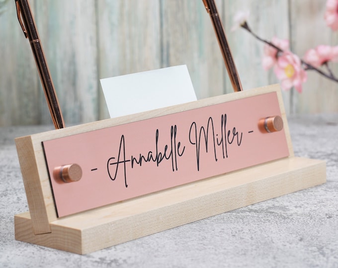 Personalized Desk Name Plate with Rose Gold Hardware.  Perfect Coworker Gift. Made Exclusively by Garo Signs. Size 10" x 2.5"