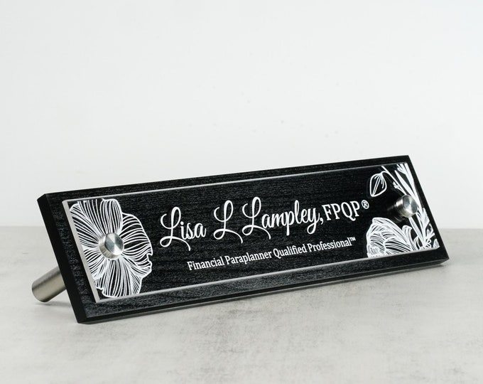 Elegant Desk Name Plate - Personalized Acrylic Name Sign - Coworker Gift, Boss Gift, Teacher Gift - Desk Sign. Size 10" x 2.5"