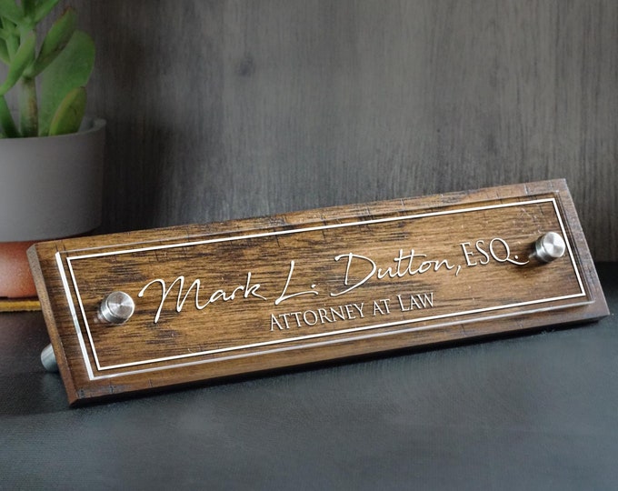 Personalized Rustic Desk Name Plate. Custom Name Sign. Wood and Acrylic Sign. Desk Accessories. Exclusively by Garo Signs. Size 10" x 2.5"