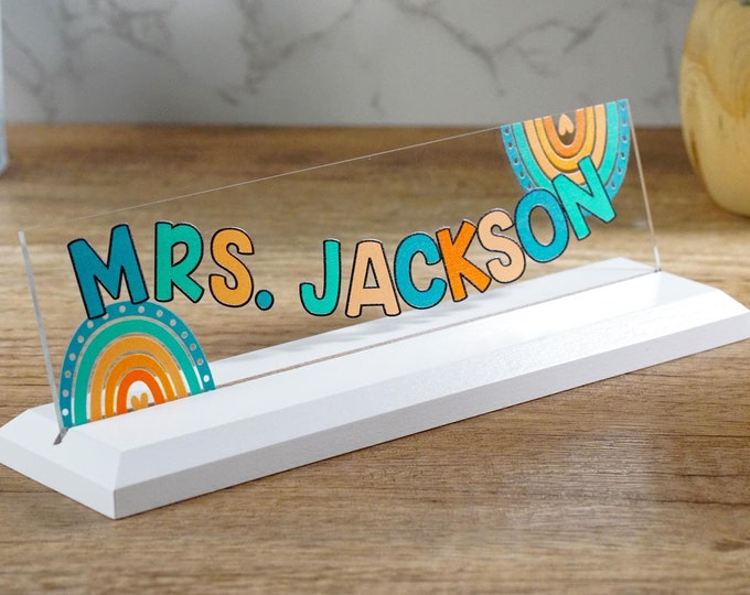 Personalized Teacher Gift, Desk Name Plate, Teacher Name Sign, Coworker Gift. Made Exclusively by Garo Signs. Size 10" x 2.5”