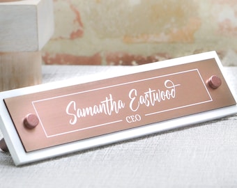 Modern Desk Name Plate.   Made Exclusively by Garo Signs. Size 10" x 2.5"