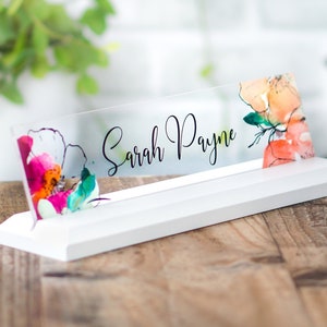 Personalized Desk Name Plate with Acrylic Sign and Wooden Base included.   Made Exclusively by Garo Signs. Size 10&quot; x 2.5”