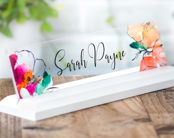 Personalized Desk Name Plate with Acrylic Sign and Wooden Base included.   Made Exclusively by Garo Signs. Size 10" x 2.5”