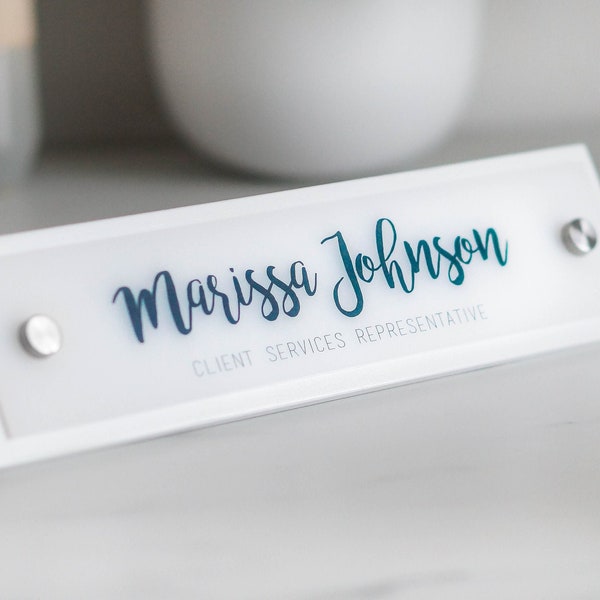 Modern Desk Name Plate.   Made Exclusively by Garo Signs. Size 10" x 2.5"