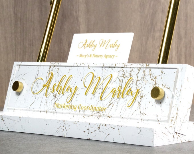Marbled Executive Desk Name Plate. Black and Gold - Made Exclusively by Garo Signs. Size 10" x 2.5"