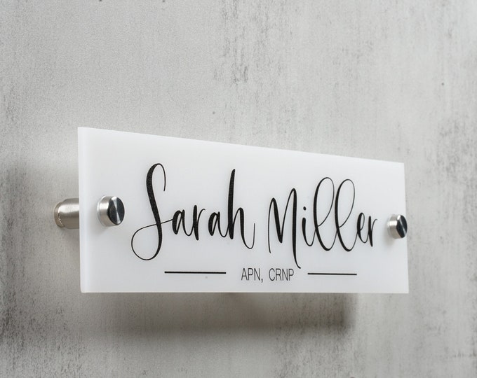 Personalized Acrylic Wall & Door Name Plate with Hardware Included.   Made Exclusively by Garo Signs. Size 10" x 2.5"