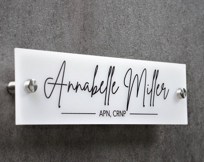Personalized Acrylic Wall & Door Name Plate with Hardware Included.   Made Exclusively by Garo Signs. Size 10" x 2.5"