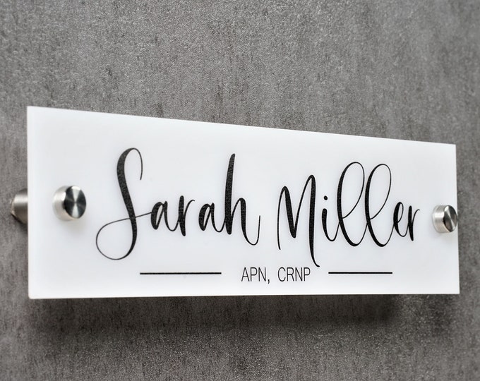 Personalized Acrylic Wall & Door Name Plate with Hardware Included.   Made Exclusively by Garo Signs. Size 10" x 2.5"