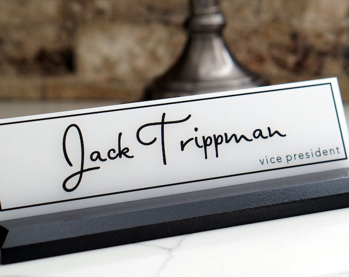 Office Accessories / Gift for Him/ Coworker, Graduation, Promotion Gift / Wood and Acrylic Desk Name Plate 10 x 2.5