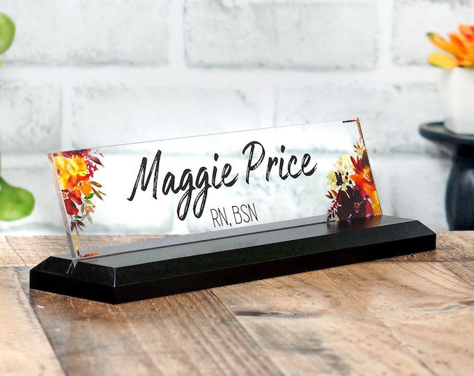 Teacher Desk NamePlate: Professional Wood Sign Personalized Gift 10 x 2.5 inch base