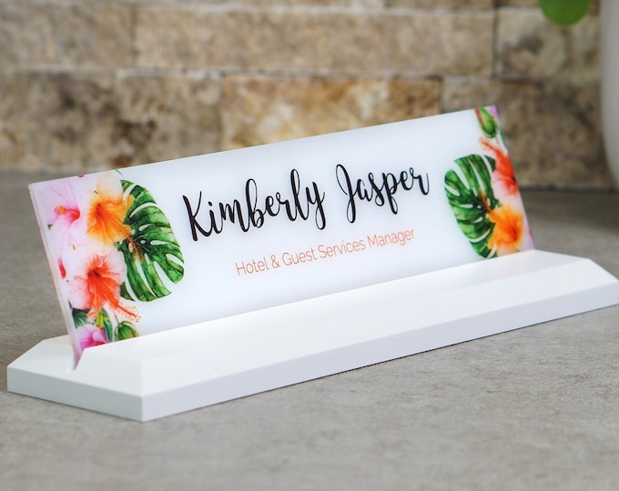 Desk Name Plate / Hawaiian Floral / 10 x 2.5 inches