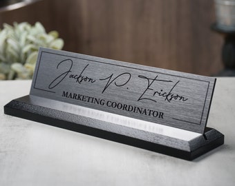 Classic Metallic Edition Desk Name Plate.   Made Exclusively by Garo Signs. Size 10" x 2.5”