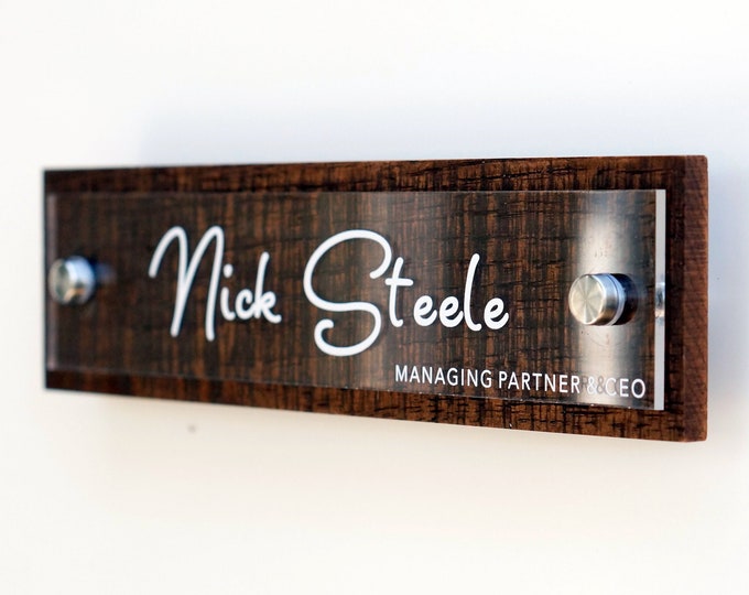 Rustic Wall & Door with Hardware Name Plate.   Made Exclusively by Garo Signs. Size 10" x 2.5"