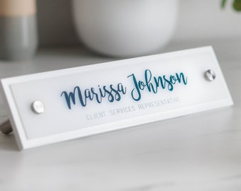 Modern Desk Name Plate.   Made Exclusively by Garo Signs. Size 10" x 2.5"