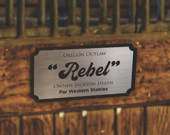 Horse Stall Name Plate, Horse Stable Name Sign, Brushed Metal the Perfect Size 5 x 9.5 inches