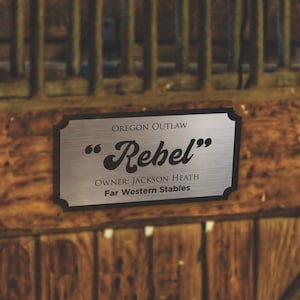Horse Stall Name Plate, Horse Stable Name Sign, Brushed Metal the Perfect Size 5 x 9.5 inches