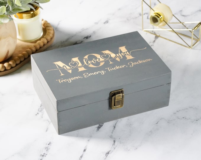 Personalized Gift For Mom, Memory Box for Her, Wooden Keepsake Box, Mothers Day Gift, Engraved Custom Box, Jewelry Box, Photo Box,