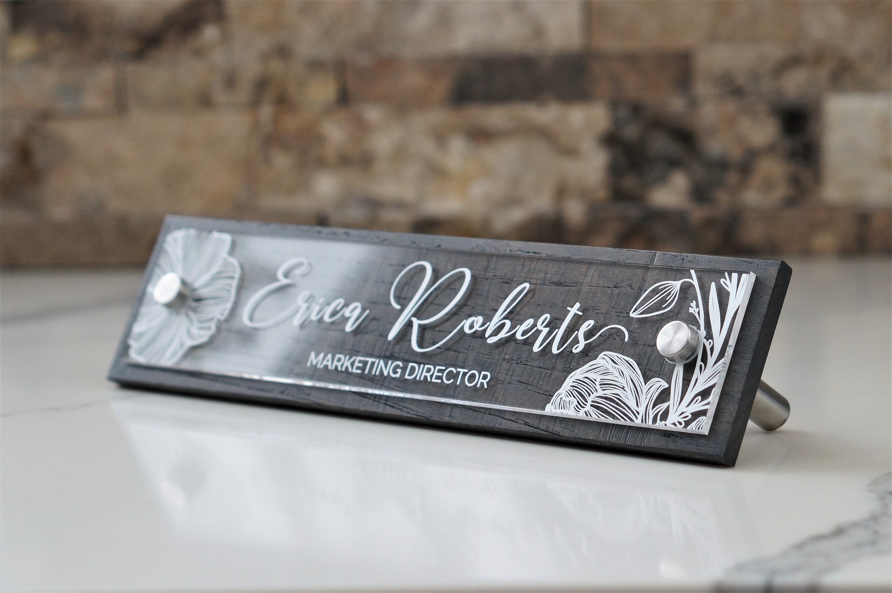 Desk Name Plate Rustic Espresso or Reclaimed Grey, Custom Office Name