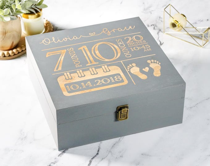 Engraved Baby Memory Box, Baby Shower Gift, Kids Memory Box, School Memory Box, Newborn Gift, Family Photo Box, Baby Keepsake Box