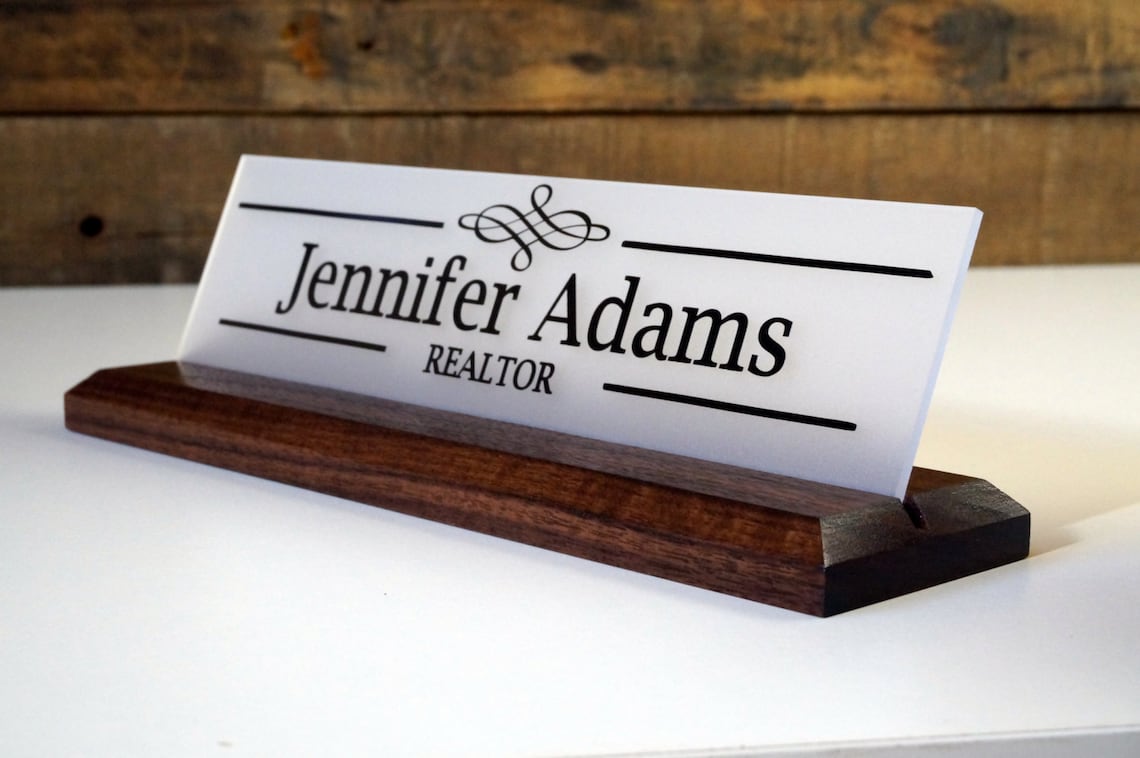 Desk Sign and Acrylic Name Plate Personalized Wood Etsy
