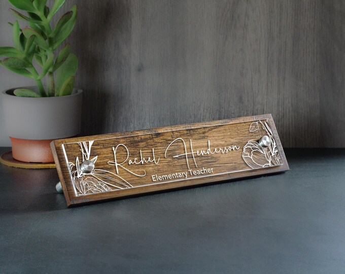 Personalized Rustic Desk Name Plate. Custom Name Sign. Wood and Acrylic Sign. Desk Accessories. Exclusively by Garo Signs. Size 10" x 2.5"