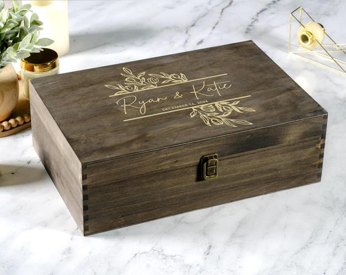 Personalized Memory Box, Wooden Keepsake Box, Gift For Couples, Engraved Custom Box, Jewelry Box, Photo Box, Wedding Keepsake Chest