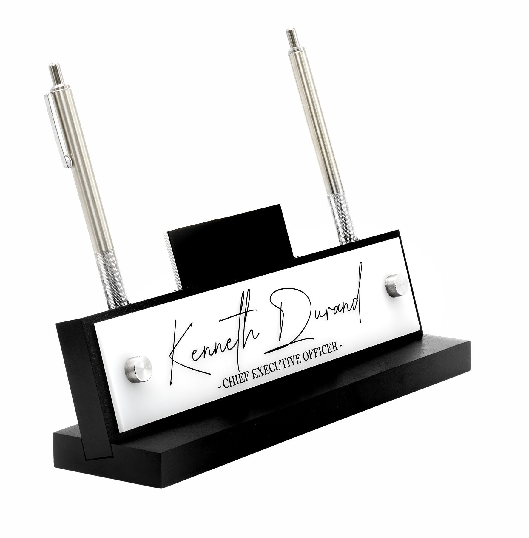 Personalized Executive Desk Name Plate. Pen and Business Card Holder slots included -   Plaque made Exclusively by Garo Signs.