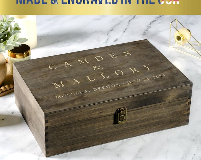Personalized Memory Box, Wooden Keepsake Box, Gift For Couples, Engraved Custom Box, Jewelry Box, Photo Box, Wedding Keepsake Chest